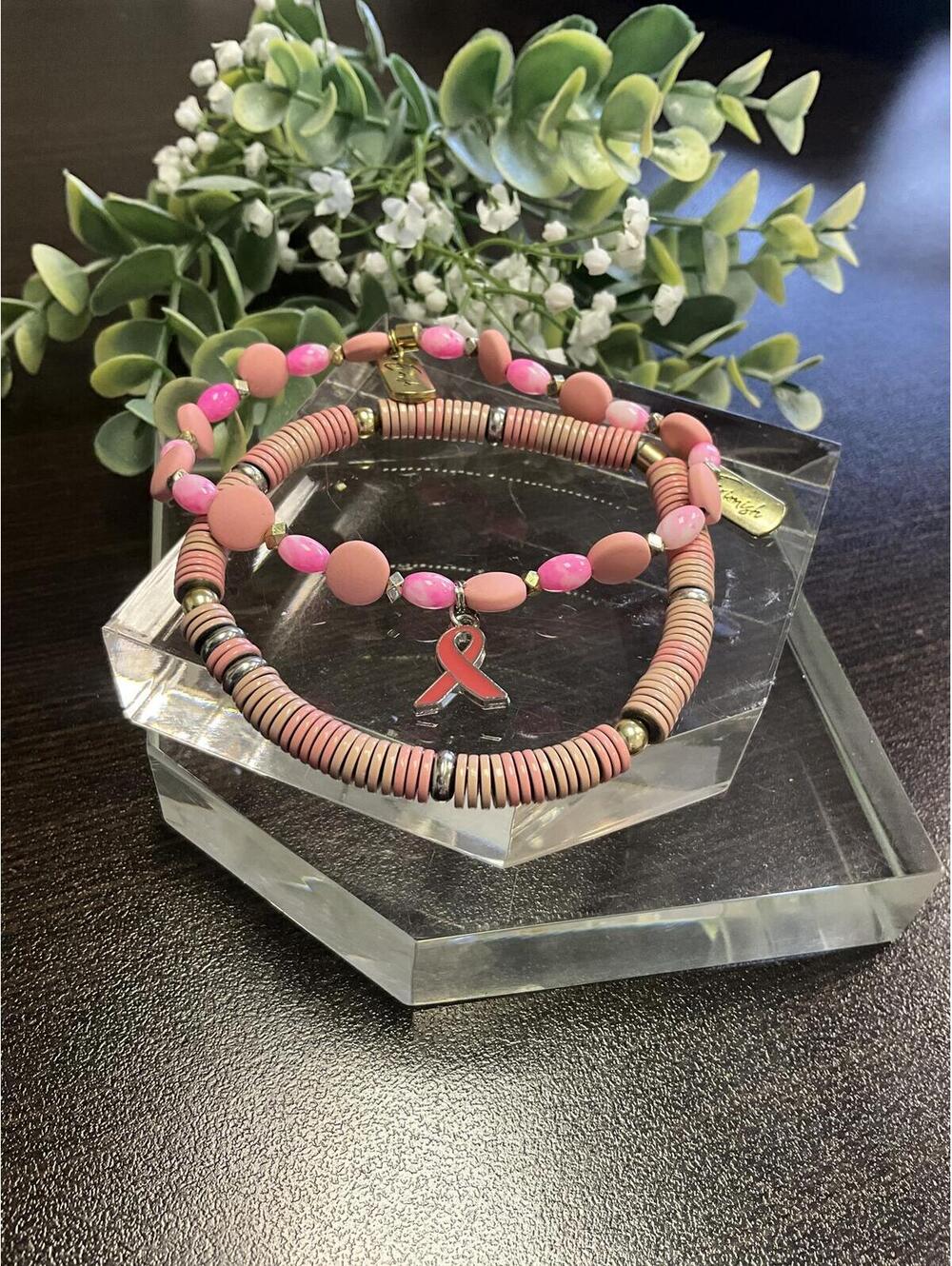 Erimish Pink Clay Bead Breast Cancer Awareness Set